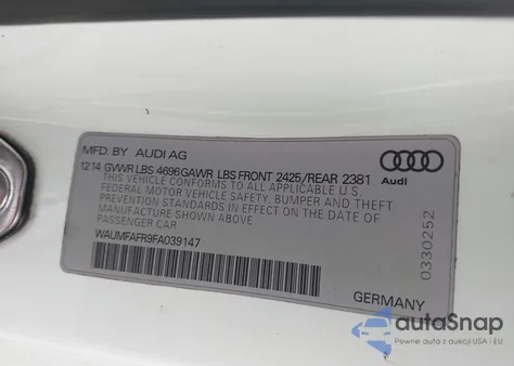 2015 Audi A5 2.0T Premium z USA, uszkodzony, nr VIN WAUMFAFR9FA039147